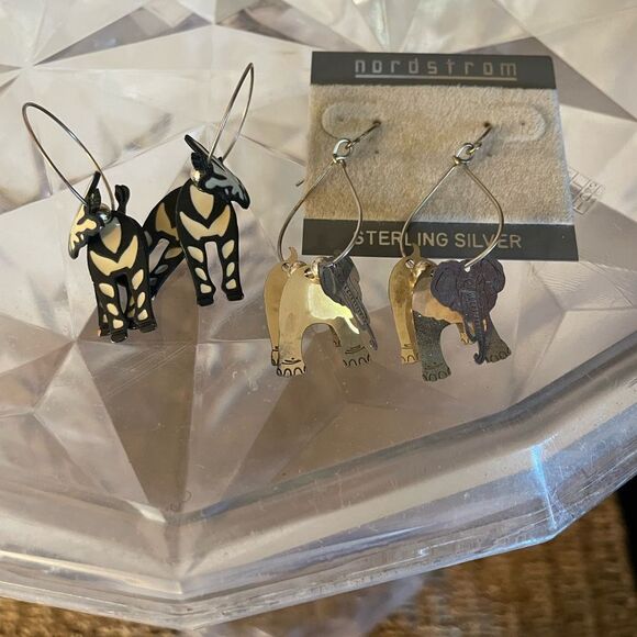 Sterling Silver 3D Elephant and Zebra Hoop Earrings - Picture 3 of 15